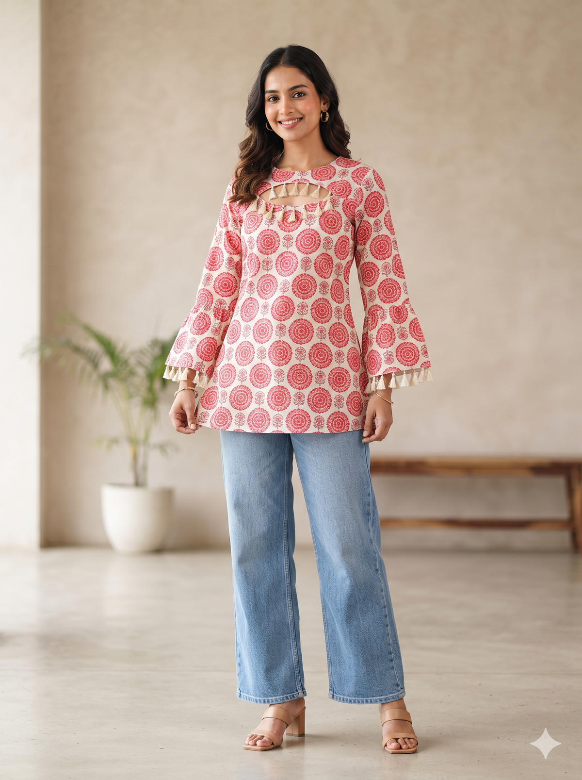 Gulabi Tassel Short Kurti