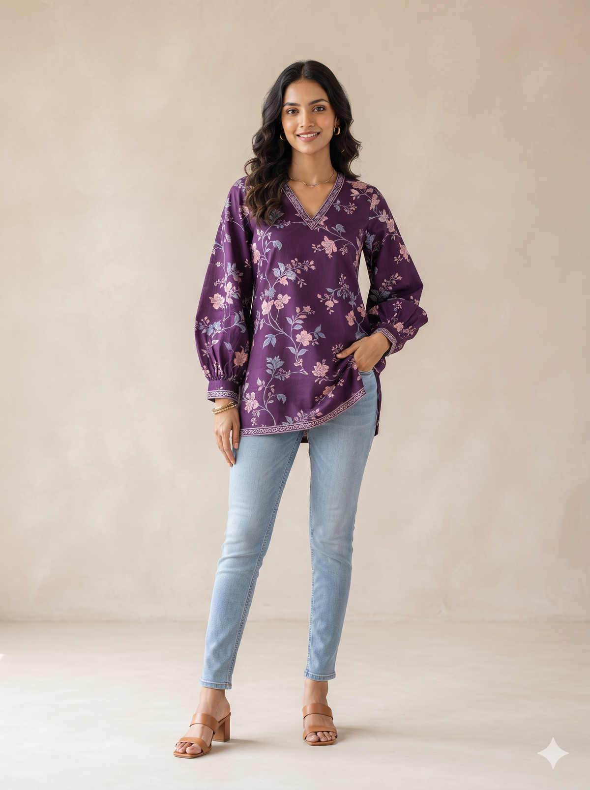 Jamuni-Bahar – Purple Bloom Short Kurti